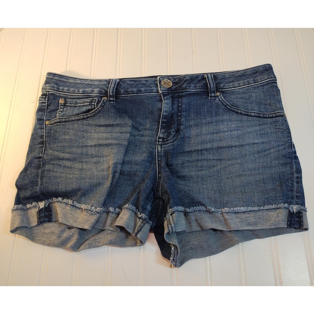 ANA A New Approach Womens Denim Shorts Blue Cuffed Frayed SZ 30/10 Festival Boho